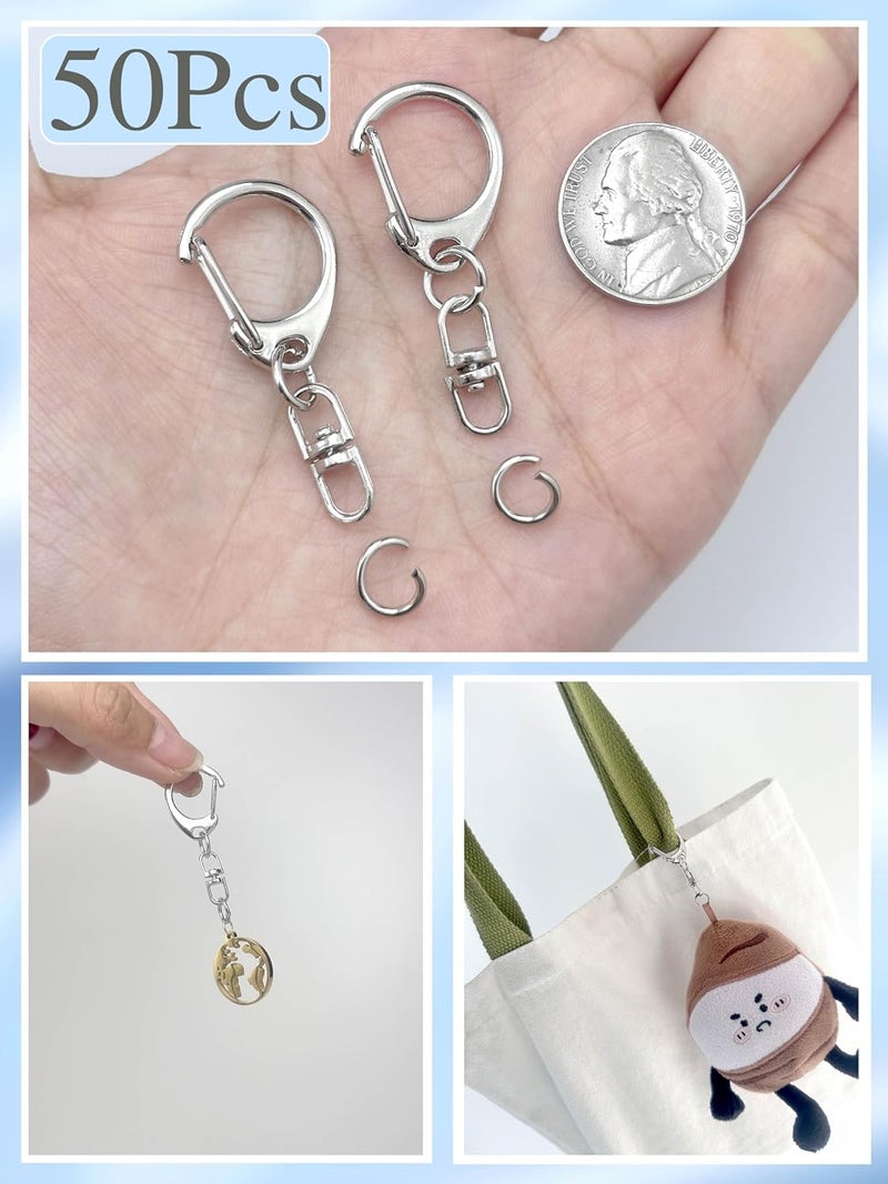 Evnlo 50Pcs Lobster Claw Clasps for Keychain Clip, Swivel Snap Hooks Silver Key Chain Rings DIY Making Kit for Crafts - Image 3